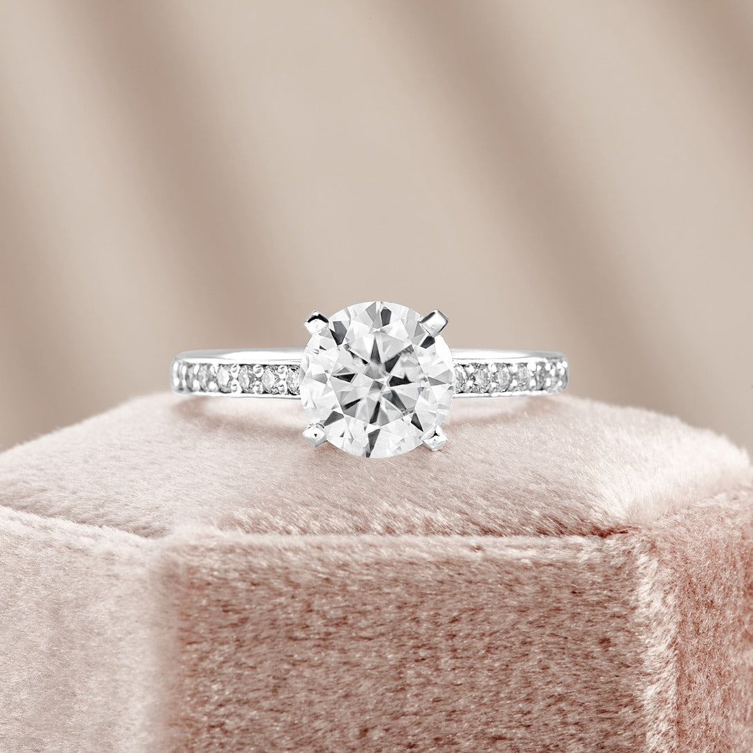 Zara 1.89 ct Lab Grown Round Cut Pave 4 Prong Diamond Engagement Ring
