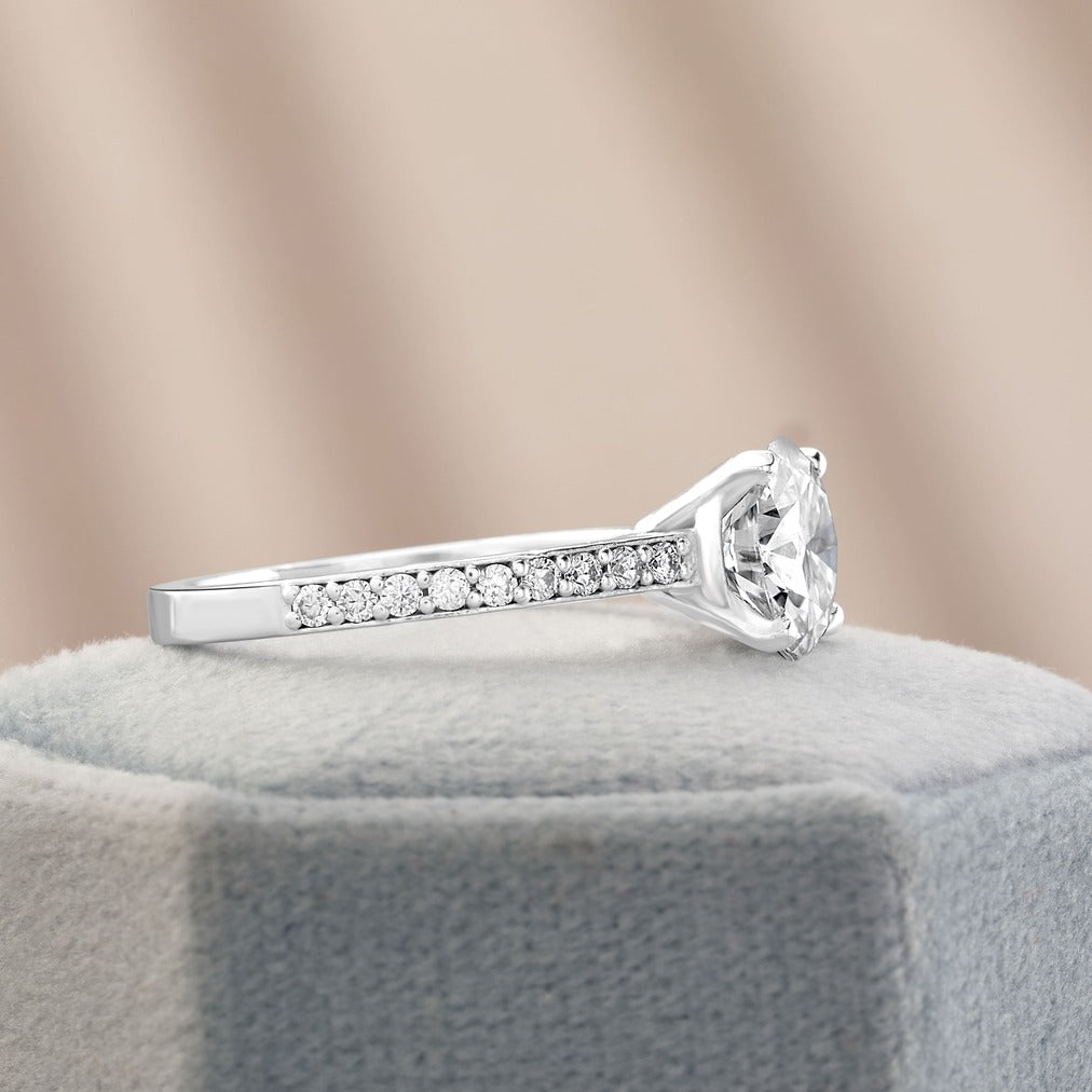 Zara 2.39 ct Lab Grown Round Cut Pave 4 Prong Diamond Engagement Ring