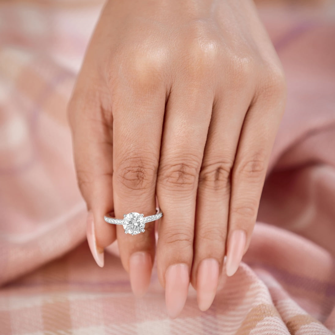 Zara 3.39 ct Lab Grown Round Cut Pave 4 Prong Diamond Engagement Ring
