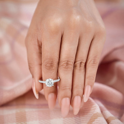Zara 3.39 ct Lab Grown Round Cut Pave 4 Prong Diamond Engagement Ring