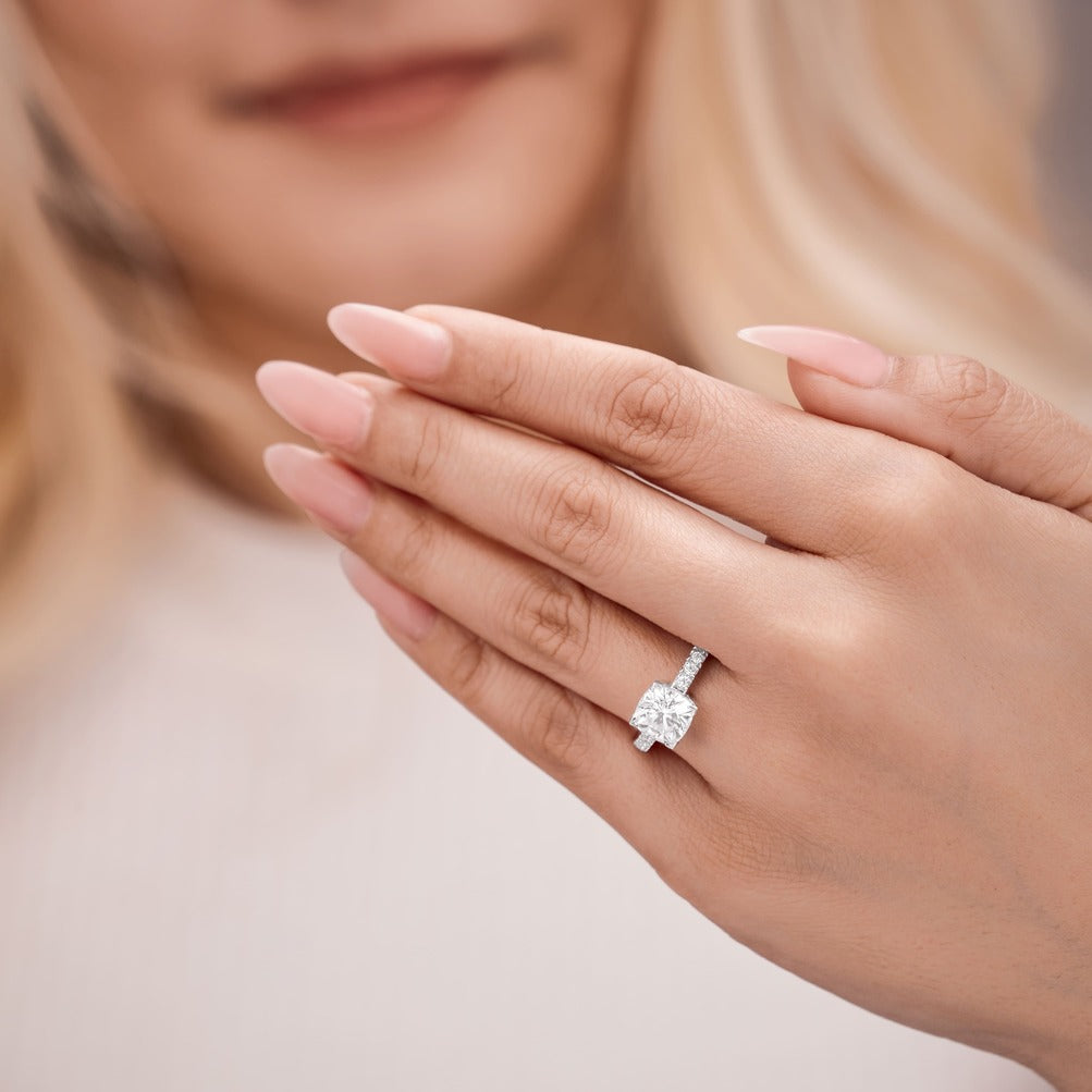 Jade 2.83 ct Lab Grown Round Cut Pave 4 Prong Diamond Engagement Ring