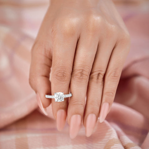 Jade 1.33 ct Lab Grown Round Cut Pave 4 Prong Diamond Engagement Ring