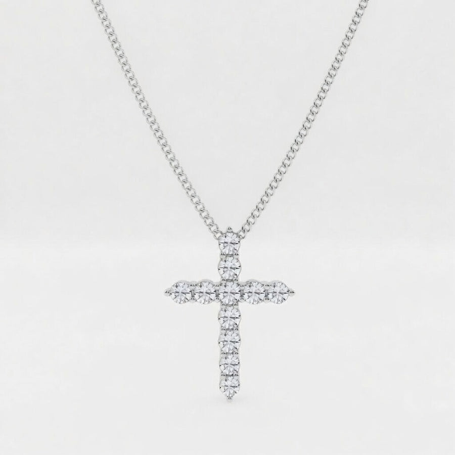 3.00 Carat Round Cut Lab-Grown Diamond Cross Pendant VS1 D-F 14K White Gold with Adjustable Chain
