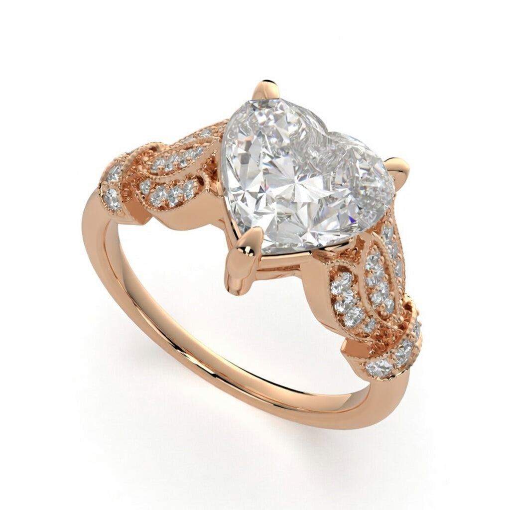 Nadia 4.15 Carat Heart Cut Pave Milgrain Engagement Ring