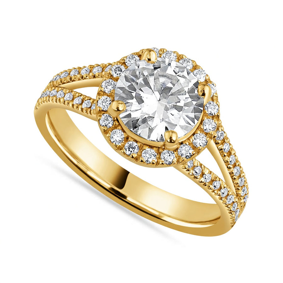 Livia 3.45 ct Lab Grown Round Cut Halo Split Shank Diamond Engagement Ring