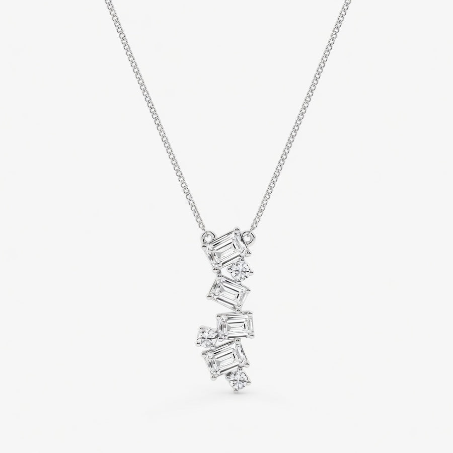14K White Gold Emerald & Round Lab-Grown Diamond Cascade Pendant (1.10 CTW – D–F / VS1–VS2)