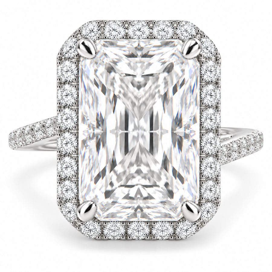 Paloma 7.35 Carat Radiant Cut Pave Halo Engagement Ring