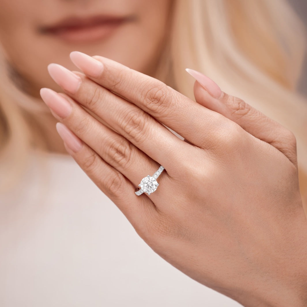 Riley 1.18 ct Lab Grown Round Cut Pave 4 Prong Diamond Engagement Ring