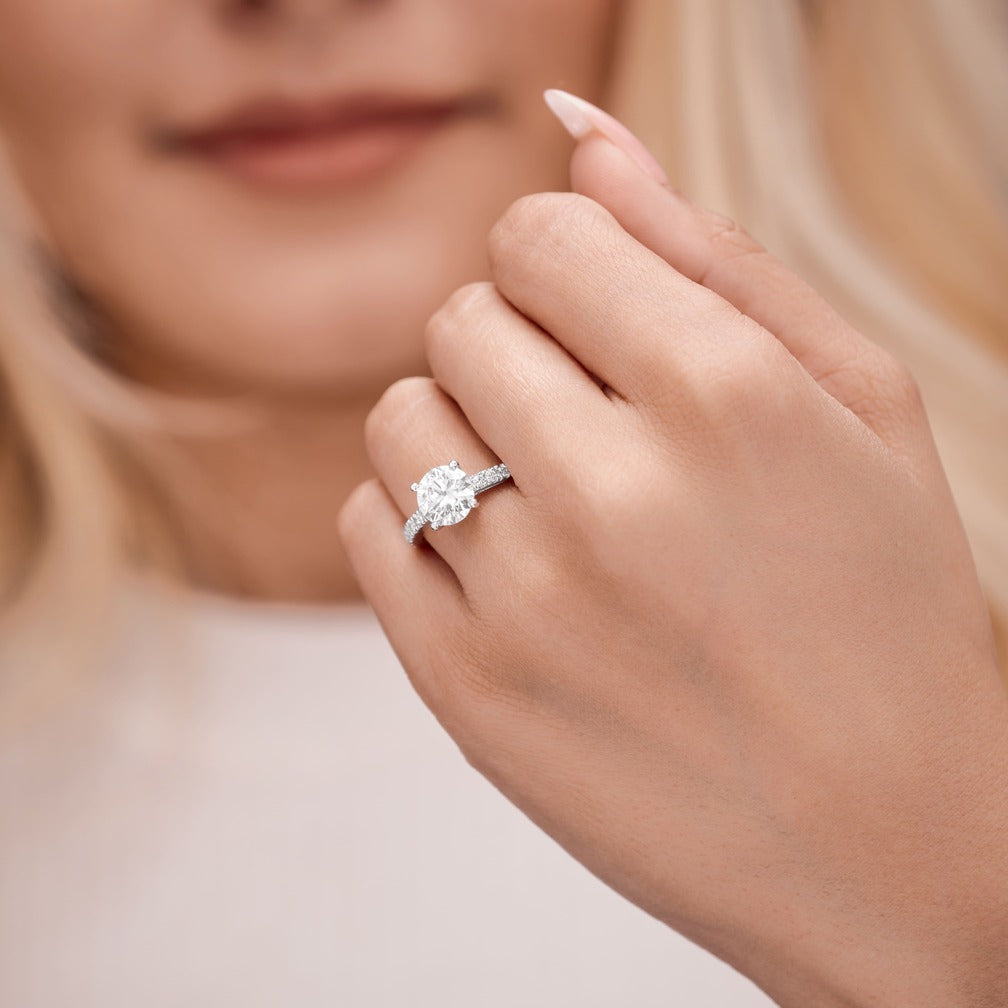 Riley 3.18 ct Lab Grown Round Cut Pave 4 Prong Diamond Engagement Ring