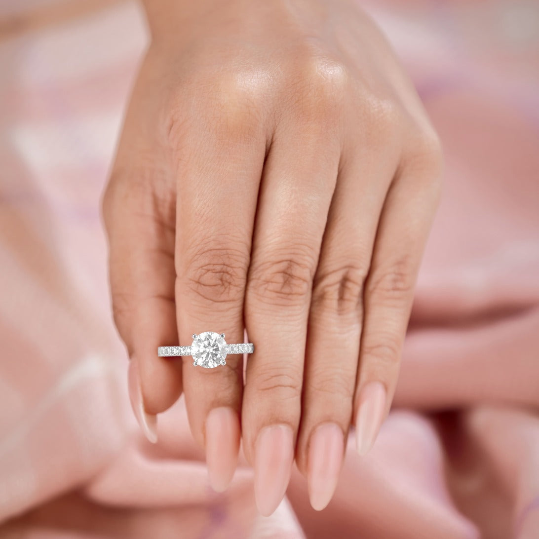 Riley 3.18 ct Lab Grown Round Cut Pave 4 Prong Diamond Engagement Ring