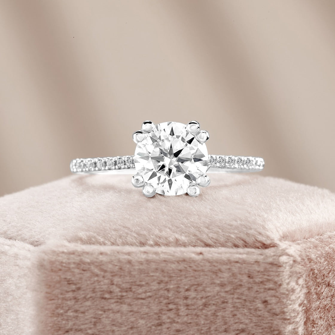 Elena 2.4 ct Lab Grown Round Cut Double Claw Pave Diamond Engagement Ring