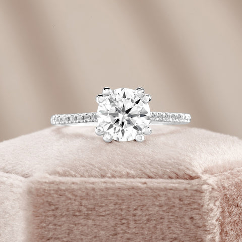 Elena 2.9 ct Lab Grown Round Cut Double Claw Pave Diamond Engagement Ring