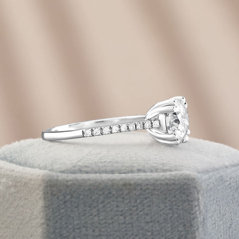 Elena 2.9 ct Lab Grown Round Cut Double Claw Pave Diamond Engagement Ring