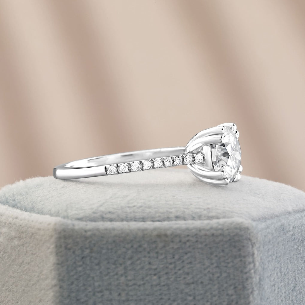 Elena 1.9 ct Lab Grown Round Cut Double Claw Pave Diamond Engagement Ring