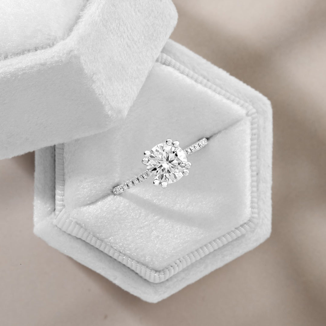 Elena 1.9 ct Lab Grown Round Cut Double Claw Pave Diamond Engagement Ring