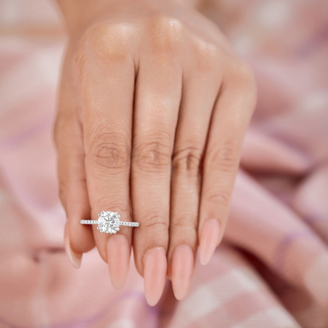 Elena 2.4 ct Lab Grown Round Cut Double Claw Pave Diamond Engagement Ring