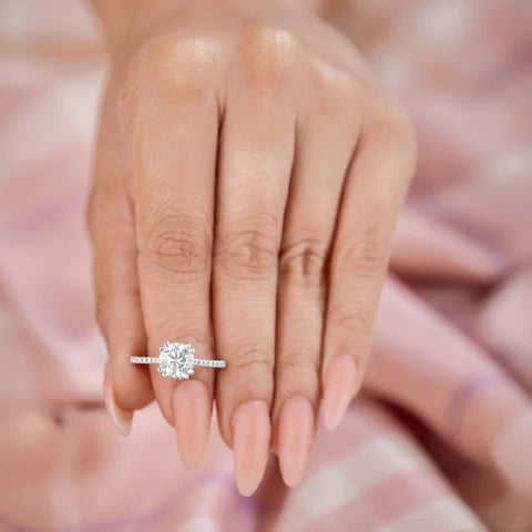 Elena 2.9 ct Lab Grown Round Cut Double Claw Pave Diamond Engagement Ring