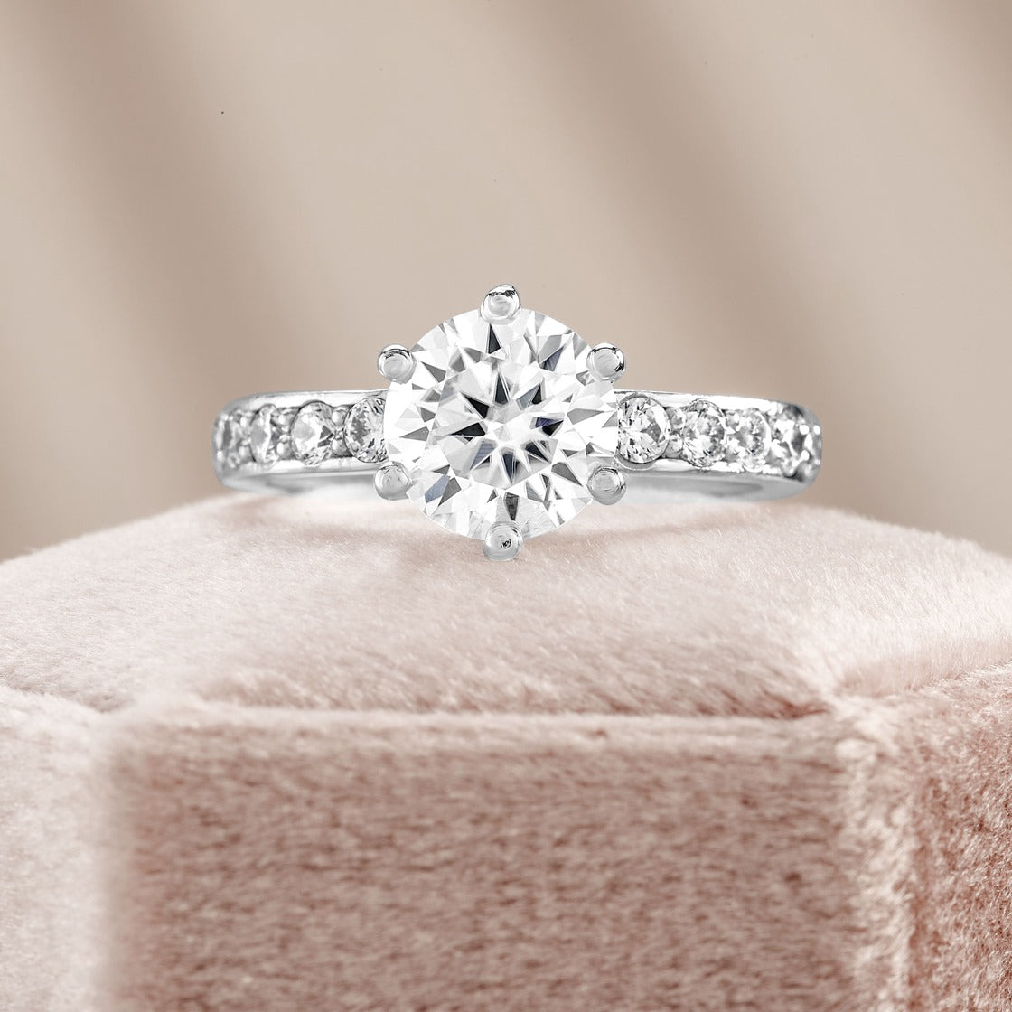 Valeria 1.61 ct Lab Grown Round Cut Double Claw Pave Diamond Engagement Ring