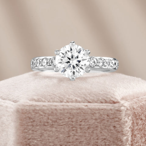 Valeria 3.11 ct Lab Grown Round Cut Double Claw Pave Diamond Engagement Ring