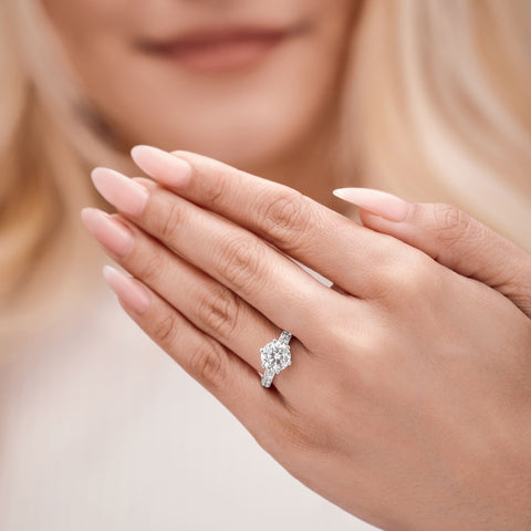 Valeria 3.11 ct Lab Grown Round Cut Double Claw Pave Diamond Engagement Ring