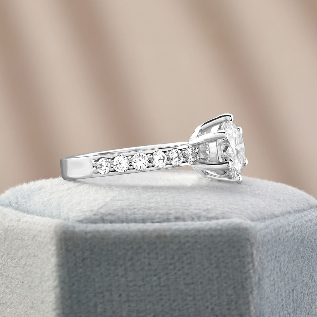 Valeria 1.61 ct Lab Grown Round Cut Double Claw Pave Diamond Engagement Ring