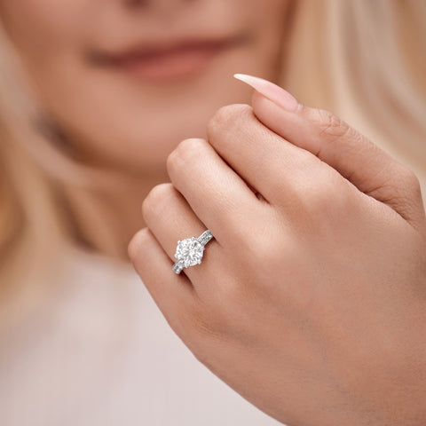 Valeria 1.11 ct Lab Grown Round Cut Double Claw Pave Diamond Engagement Ring
