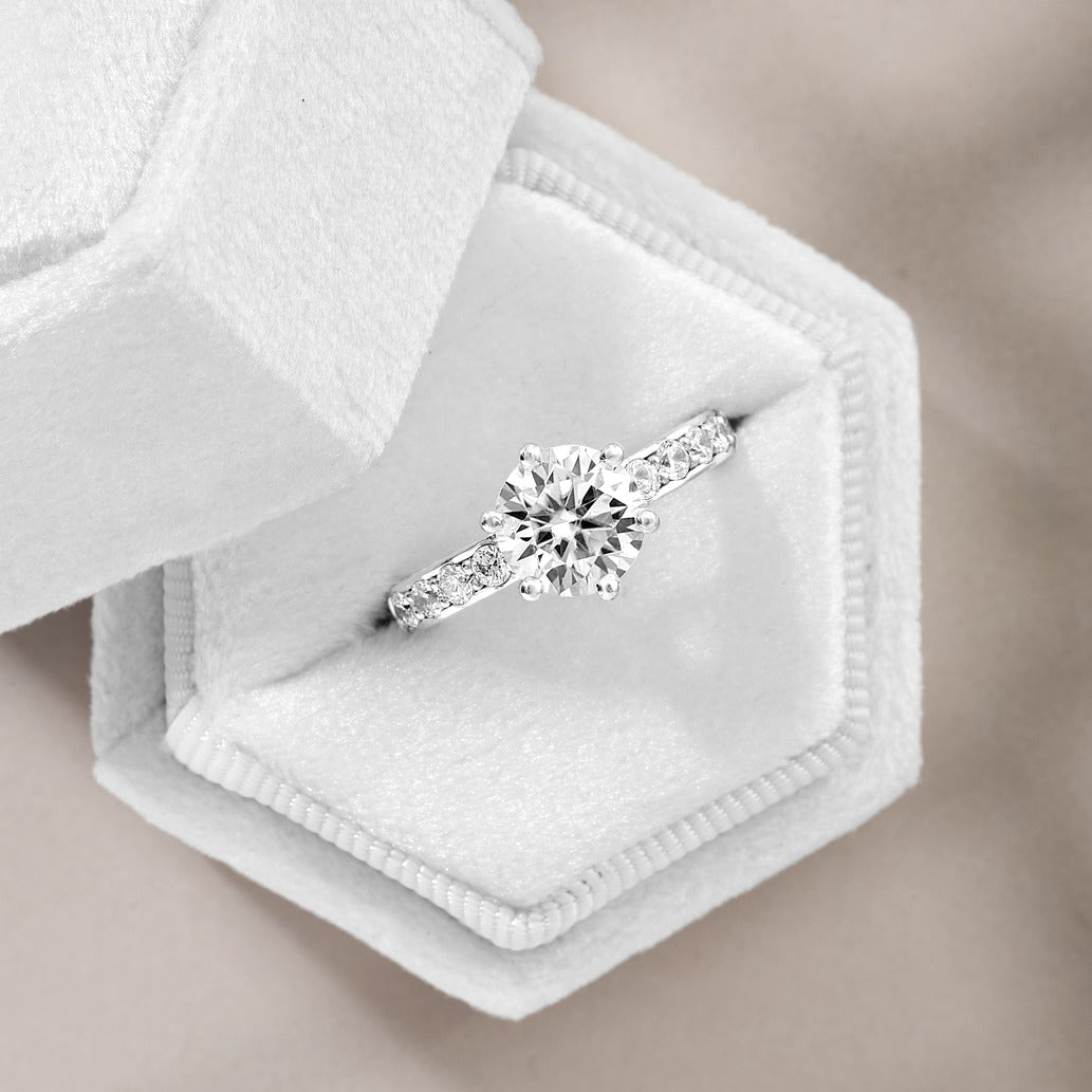 Valeria 2.61 ct Lab Grown Round Cut Double Claw Pave Diamond Engagement Ring