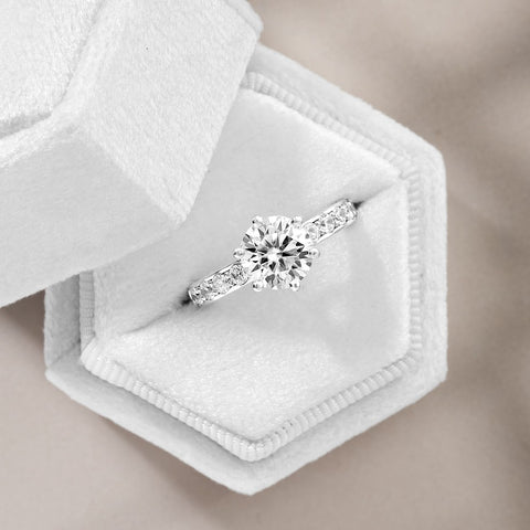 Valeria 3.11 ct Lab Grown Round Cut Double Claw Pave Diamond Engagement Ring