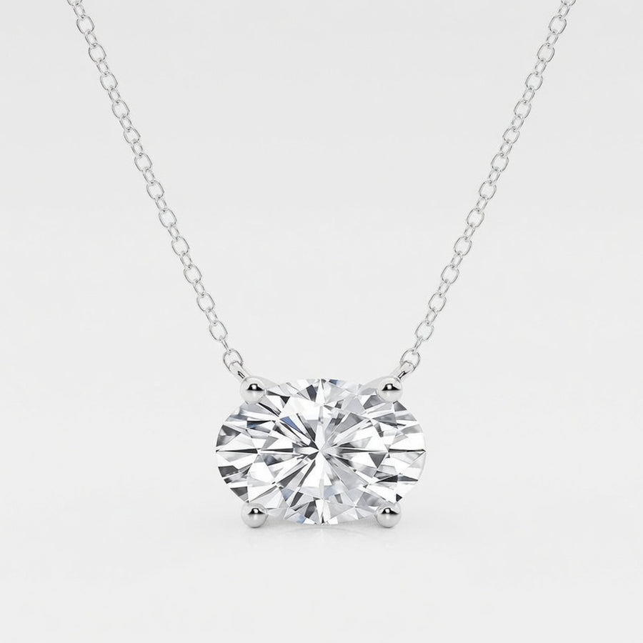 3.00 Carat Oval Cut Lab-Grown Diamond Solitaire Pendant VS1 D-F 14K White Gold with Adjustable Chain