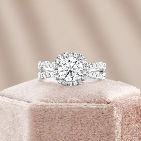 Serena 1.74 ct Lab Grown Round Cut Halo Double Row Diamond Engagement Ring