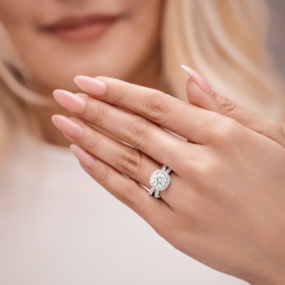 Serena 2.74 ct Lab Grown Round Cut Halo Double Row Diamond Engagement Ring
