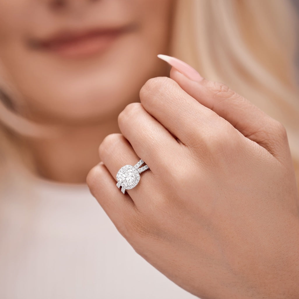 Serena 3.74 ct Lab Grown Round Cut Halo Double Row Diamond Engagement Ring