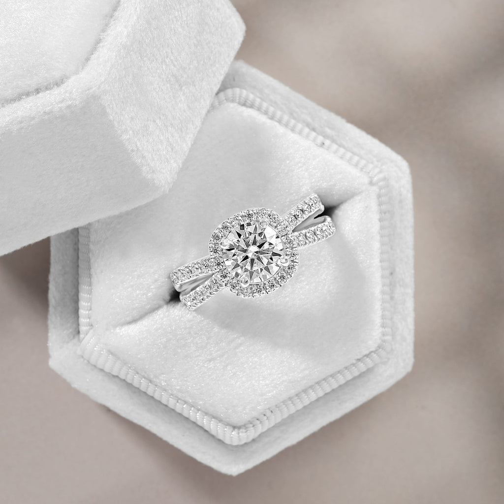 Serena 3.74 ct Lab Grown Round Cut Halo Double Row Diamond Engagement Ring