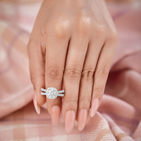 Serena 1.74 ct Lab Grown Round Cut Halo Double Row Diamond Engagement Ring