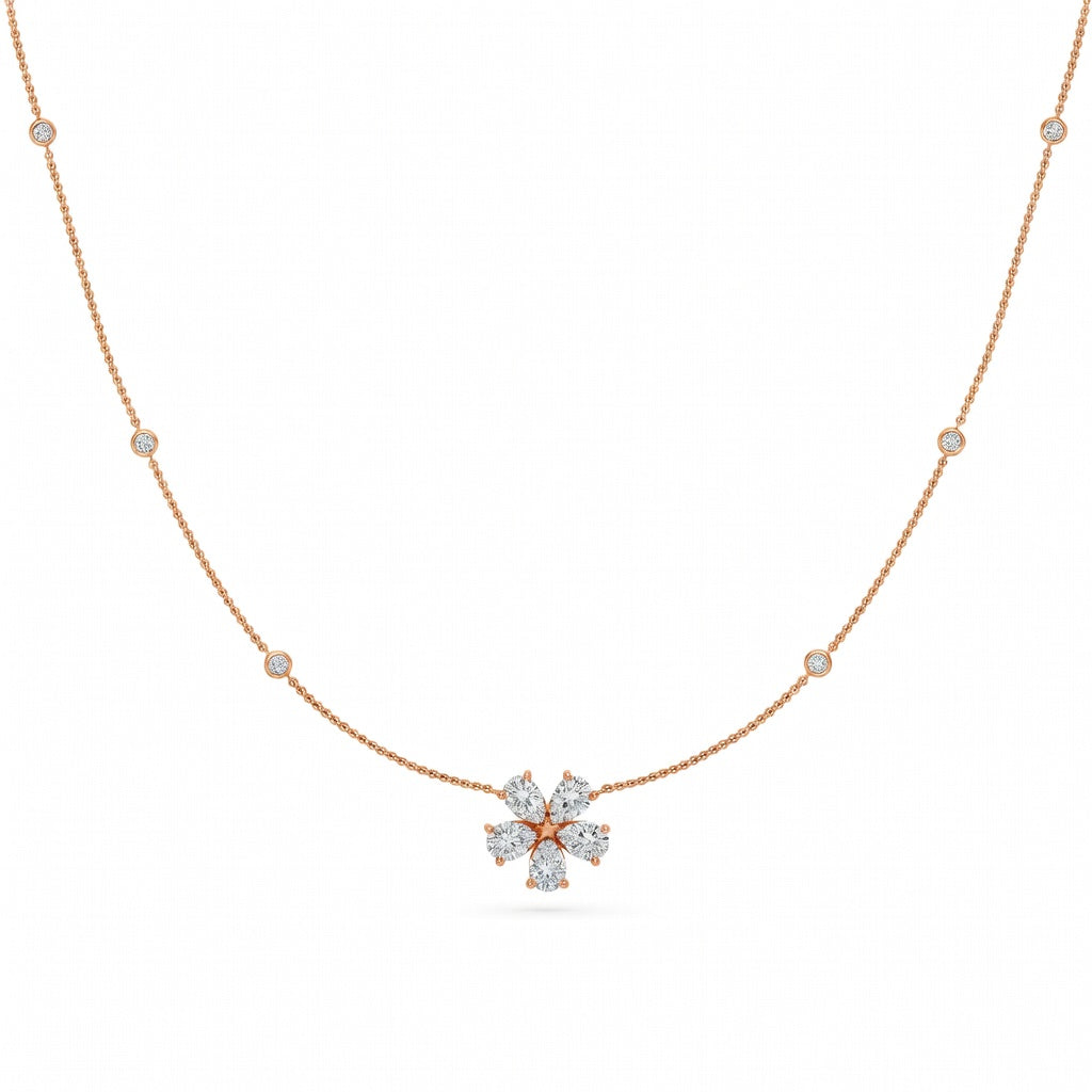 1.4 Ct Pear Round Cut Diamond Chain Necklace VS1 D-F White Gold 14k