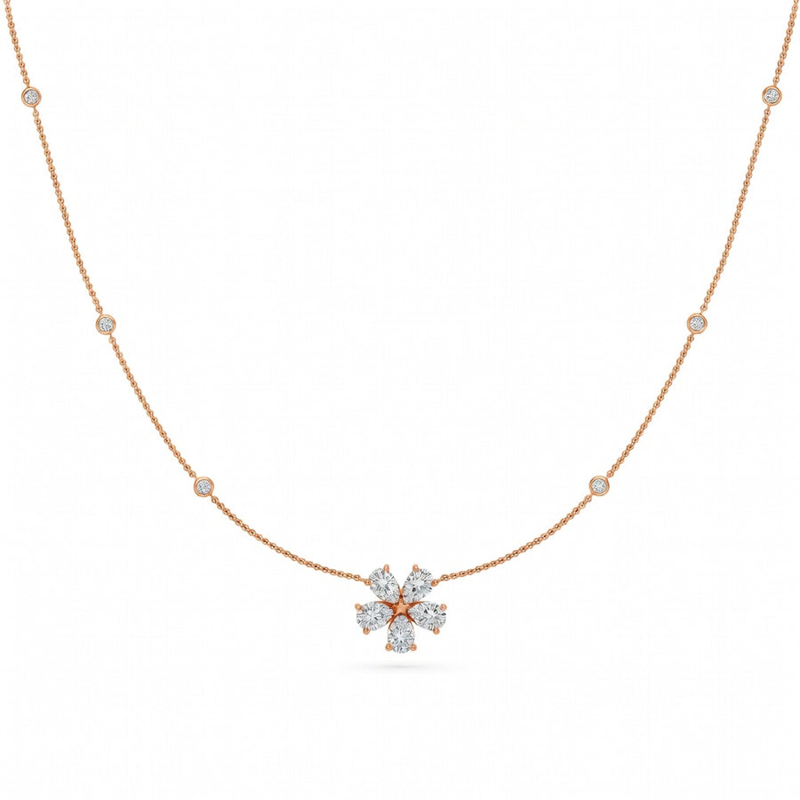 1.4 Ct Pear Round Cut Diamond Chain Necklace VS1 D-F White Gold 14k