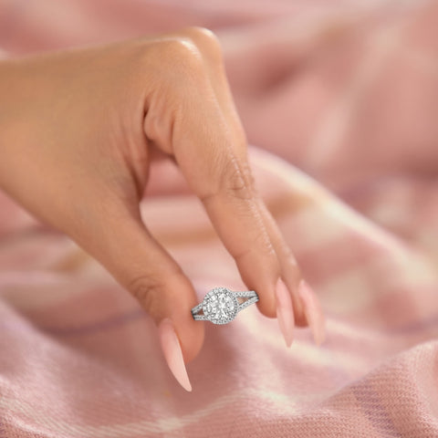 Maja 3.45 ct Lab Grown Round Cut Halo Split Shank Diamond Engagement Ring
