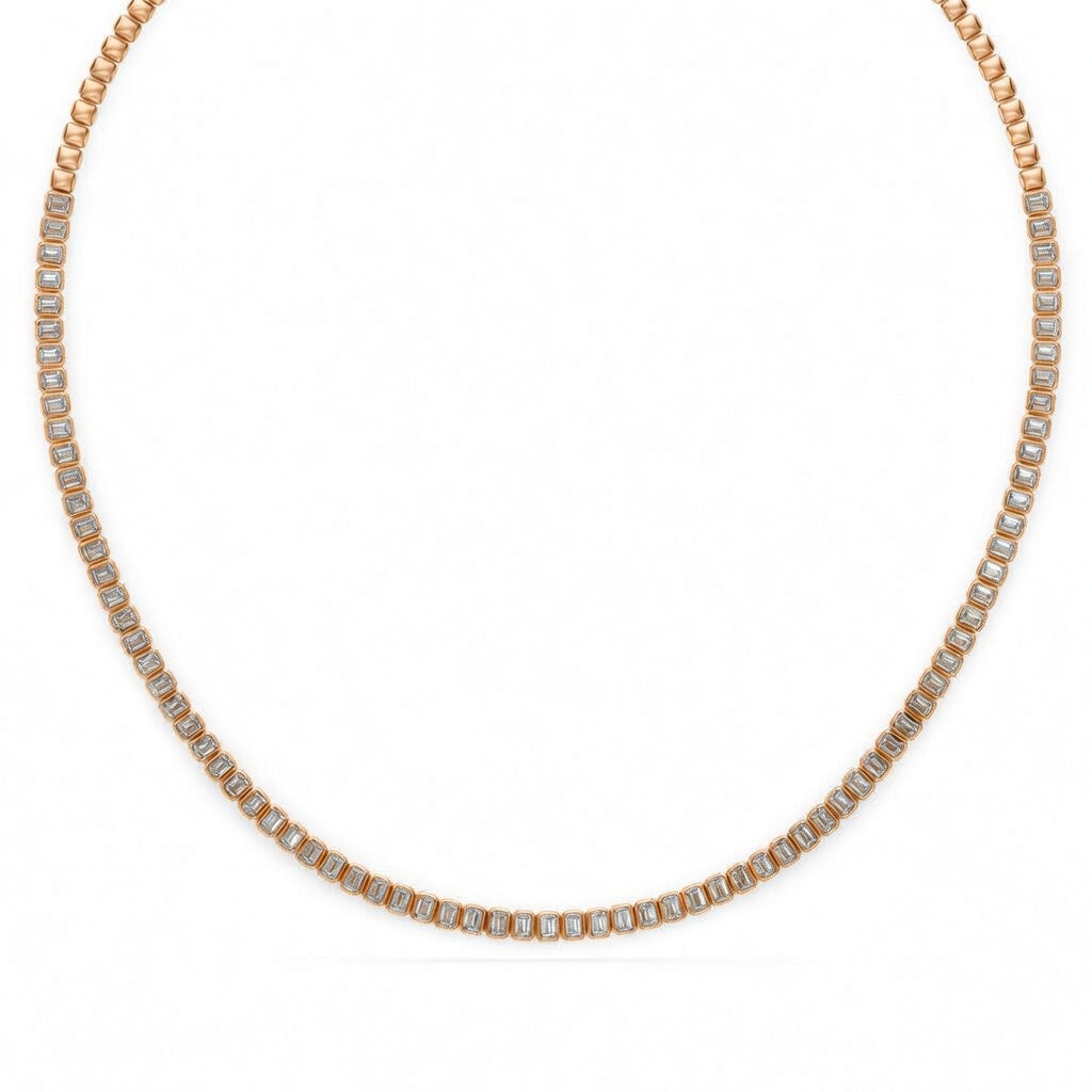 9.65 Ct Emerald Cut Diamond Tennis Necklace VS1 D-F White Gold 14k