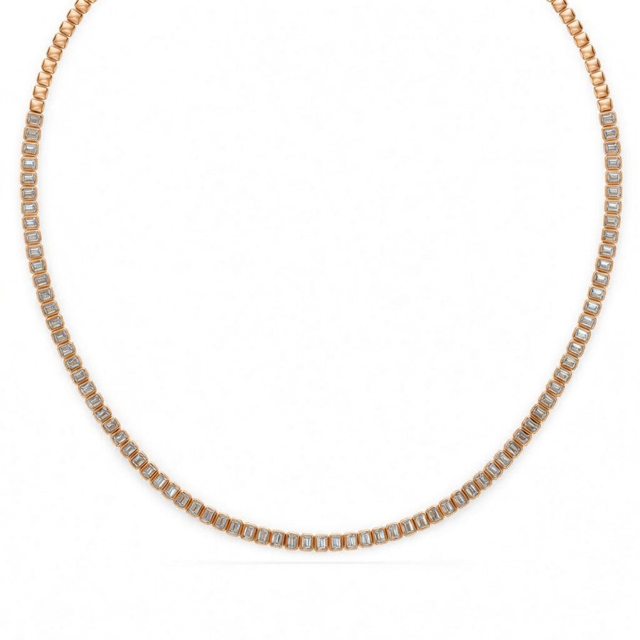 9.65 Ct Emerald Cut Diamond Tennis Necklace VS1 D-F White Gold 14k