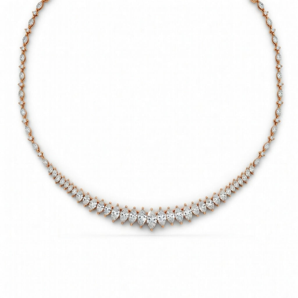 13.85 Ct Round Marquise Cut Diamond Tennis Necklace VS1 D-F White Gold 14k