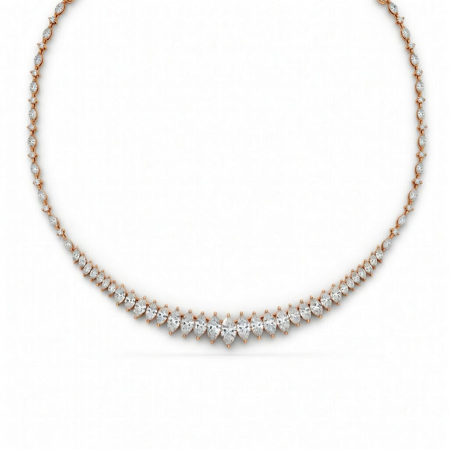 13.85 Ct Round Marquise Cut Diamond Tennis Necklace VS1 D-F White Gold 14k