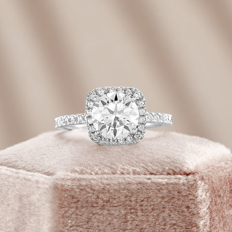 Amelie 3.2 ct Lab Grown Round Cut Pave Halo Diamond Engagement Ring.