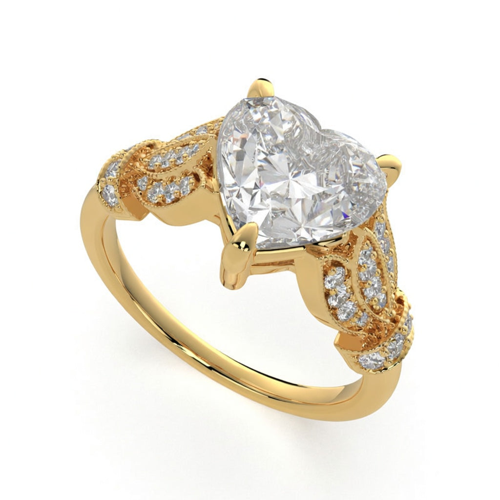 Nadia 4.15 Carat Heart Cut Pave Milgrain Engagement Ring