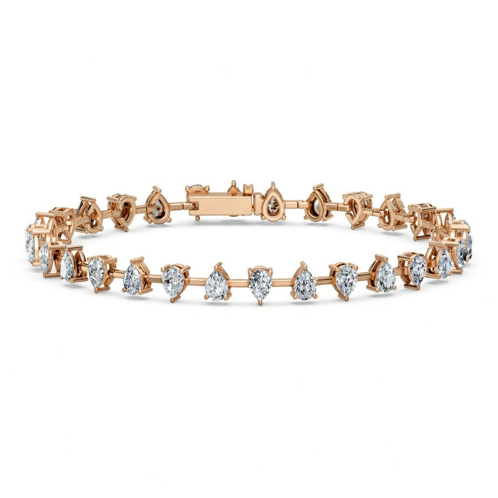 8.79 Carat Pear Cut Diamond Tennis Bracelet VS1 D F White Gold 14k