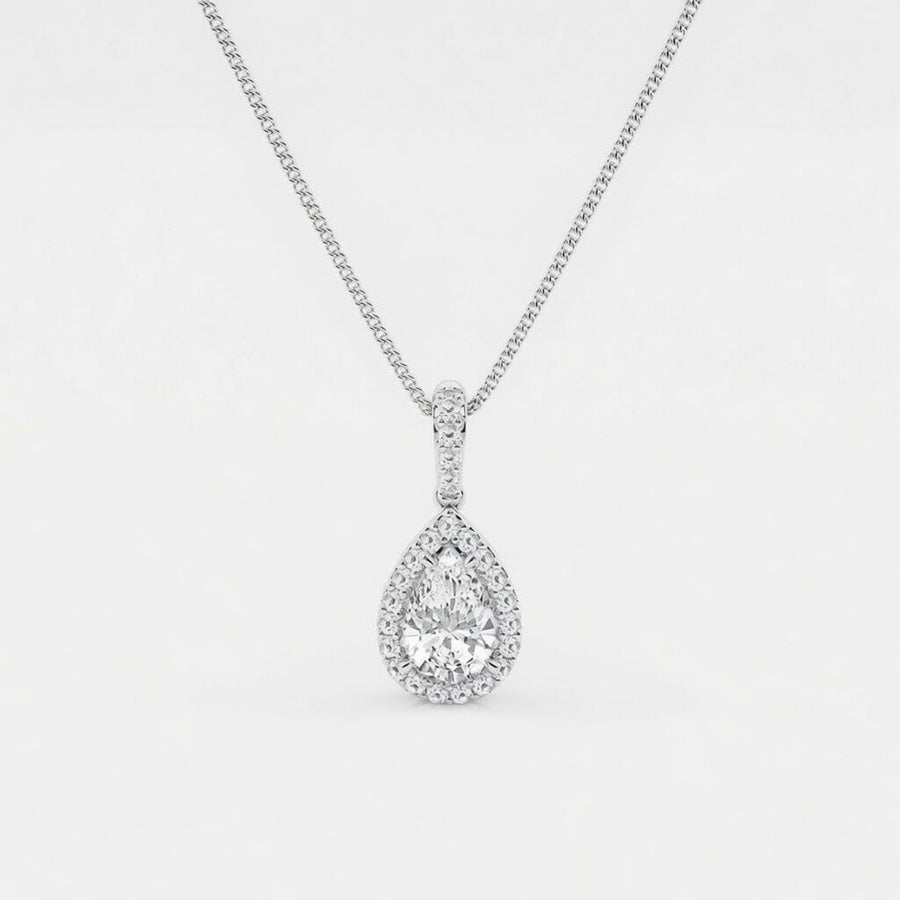 0.75 CTW Pear Lab-Grown Diamond Halo Pendant (D–F / VS1–VS2, IGI Certified)