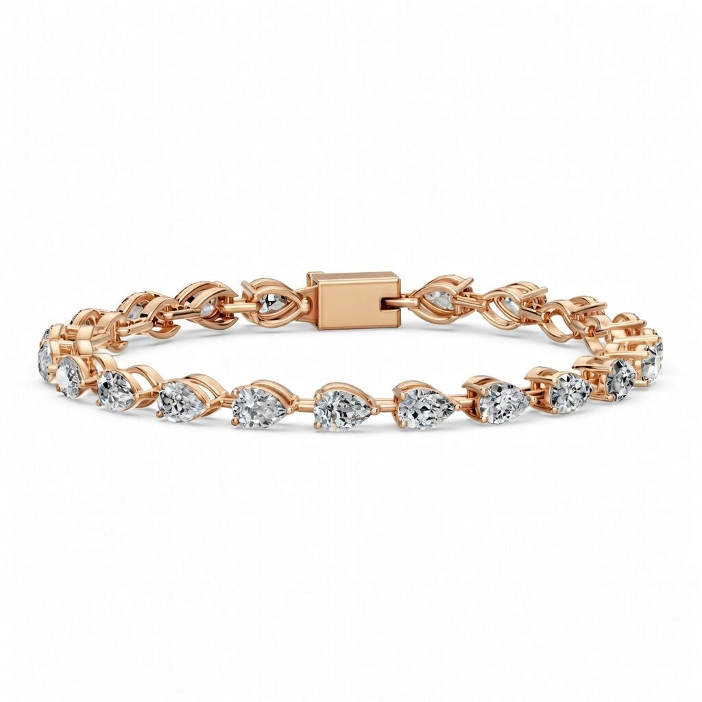 7.73 Carat Pear Cut Diamond Tennis Bracelet VS1 D F White Gold 14k