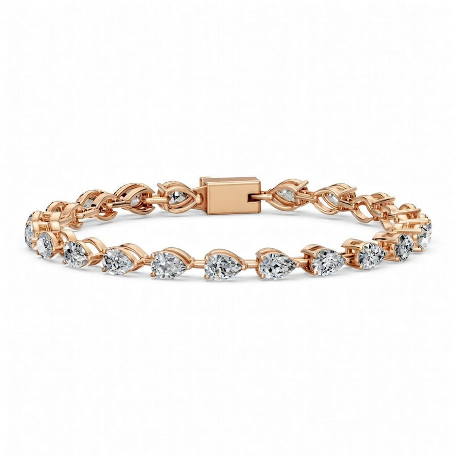 7.73 Carat Pear Cut Diamond Tennis Bracelet VS1 D F White Gold 14k