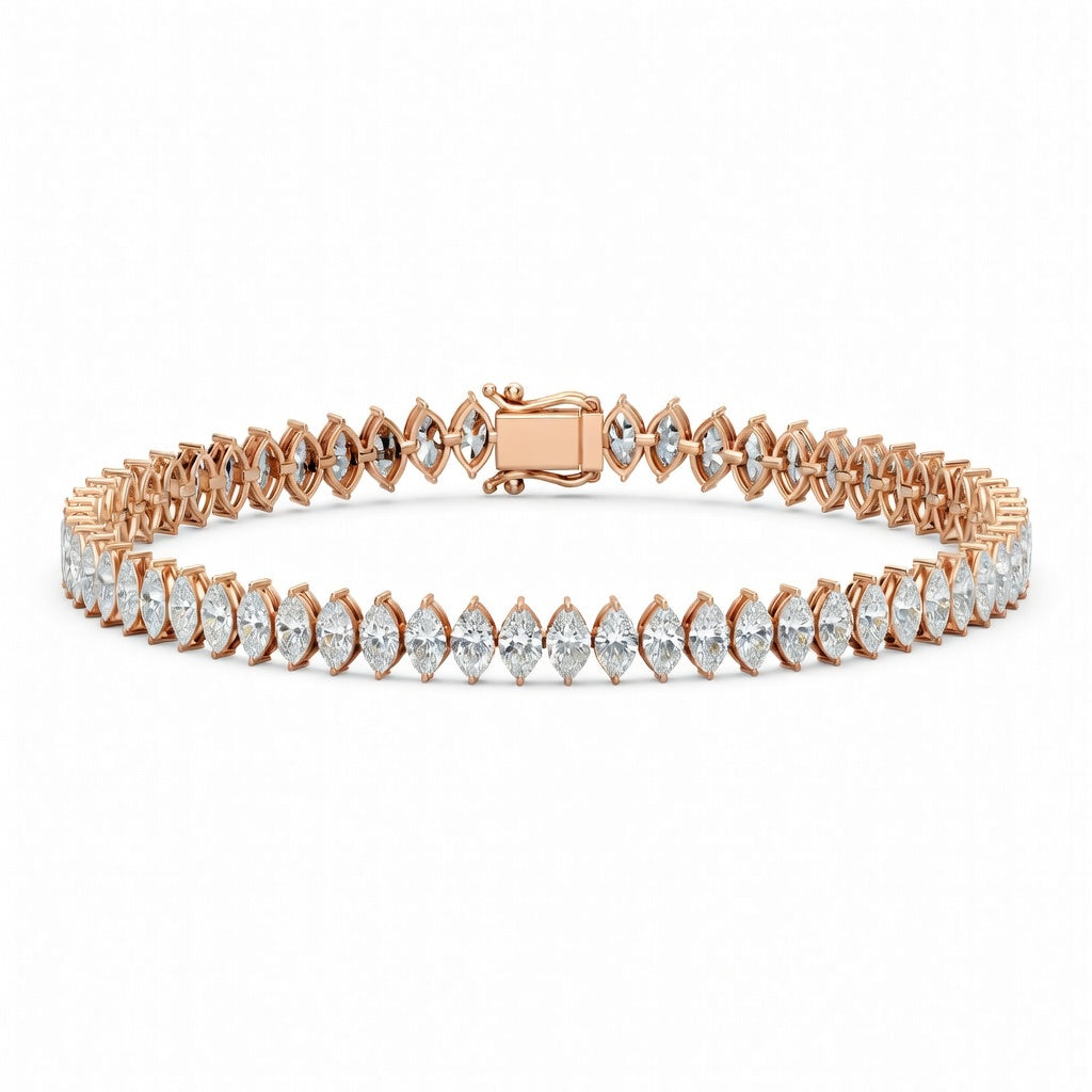7.28 Carat Marquise Cut Diamond Tennis Bracelet VS1 D F White Gold 14k