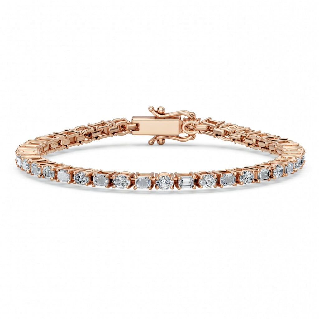 6.36 Carat Oval Emerald Cut Diamond Tennis Bracelet VS1 D F White Gold 14k