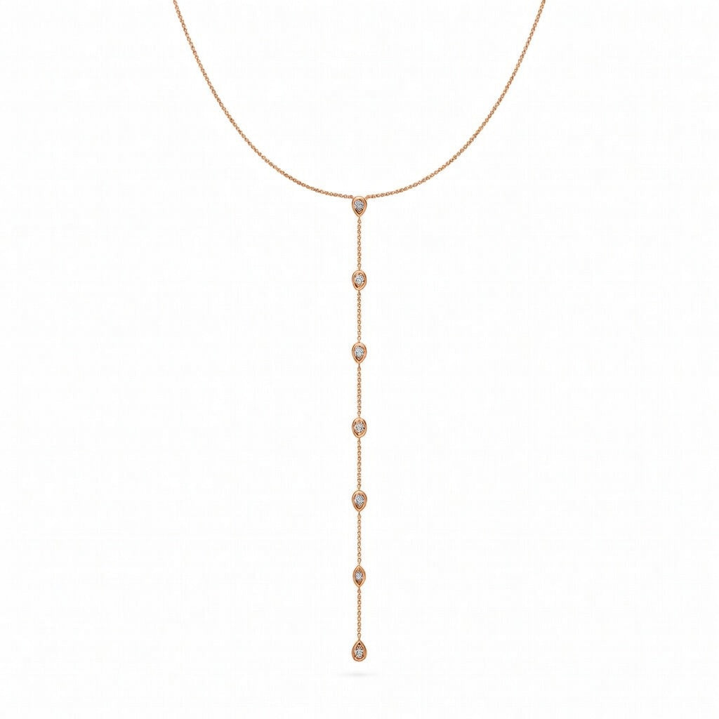 0.8 Ct Pear Oval Marquise Cut Diamond Lariat Necklace VS1 D-F White Gold 14k